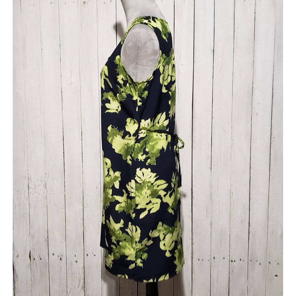Norton McNaughton Abstract Floral V Neck Dress Navy Green 90s Fairy Goth PM - Picture 4 of 9
